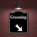Grooming Room 45 Degree Down Right Arrow BLACK Aluminum Composite Sign