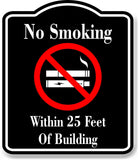 No Smoking Within 25 Feet Of Building BLACK Aluminum Composite Sign