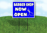 BARBER SHOP NOW OPEN BLUE Plastic Yard Sign ROAD SIGN with Stand