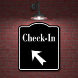 Check-In 45 Degree Up Left Arrow BLACK Aluminum Composite Sign