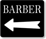 BARBER LEFT ARROW BLACK Metal Aluminum composite sign