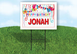JONAH HAPPY BIRTHDAY BALLOONS 18 in x 24 in Yard Sign Road Sign with Stand