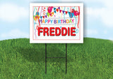 FREDDIE HAPPY BIRTHDAY BALLOONS 18 in x 24 in Yard Sign Road Sign with Stand