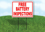FREE BATTERY INSPECTIONS  RED WHITE Yard Sign Road with Stand LAWN SIGN