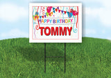 TOMMY HAPPY BIRTHDAY BALLOONS 18 in x 24 in Yard Sign Road Sign with Stand