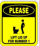 Please lift lid for number 1 with man Metal Aluminum Composite bathroom Sign