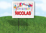 NICOLAS HAPPY BIRTHDAY BALLOONS 18 in x 24 in Yard Sign Road Sign with Stand