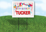 TUCKER HAPPY BIRTHDAY BALLOONS 18 in x 24 in Yard Sign Road Sign with Stand