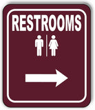 RESTROOMS DIRECTIONAL RIGHT ARROW CAMPING Aluminum composite sign