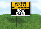 SPORTS REGISTRATION GOLD BLACK WINTER Yard Sign with Stand LAWN SIGN