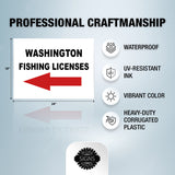 WASHINGTON _FISHING LICENSES LEFT ARROW RED Yard Sign w Stand LAWN SIGN Single