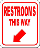 RESTROOMS THIS WAY DIRECTIONAL RED 8 Arrow Variations Aluminum composite sign