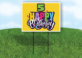 5 AGE HAPPY BIRTHDAY YELLOW 18inx24in Yard Road Sign w/ Stand