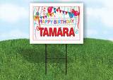 TAMARA HAPPY BIRTHDAY BALLOONS 18 in x 24 in Yard Sign Road Sign with Stand