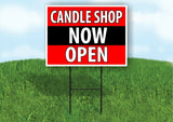 CANDLE SHOP NOW OPEN BLACK STRIPE Plastic Yard Sign ROAD SIGN with Stand