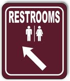 RESTROOMS DIRECTIONAL 45 DEGREES UP LEFT ARROW CAMPING Aluminum composite sign