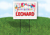 LEONARD HAPPY BIRTHDAY BALLOONS 18 in x 24 in Yard Sign Road Sign with Stand