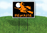 BEWARE WITCH MOON ORANGE Yard Sign with Stand LAWN SIGN
