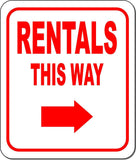 RENTALS THIS WAY DIRECTIONAL RED 8 Arrow Variations Aluminum composite sign