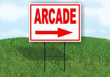 ARCADE LEFT arrow RED Yard Sign Road with Stand LAWN SIGN Single sided