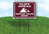 CLIFF AHEAD WATCH YOUR STEP TRAIL BROWN Yard Sign with Stand LAWN SIGN