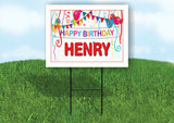 HENRY HAPPY BIRTHDAY BALLOONS 18 in x 24 in Yard Sign Road Sign with Stand