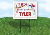 TYLER HAPPY BIRTHDAY BALLOONS 18 in x 24 in Yard Sign Road Sign with Stand