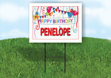 PENELOPE HAPPY BIRTHDAY BALLOONS 18 in x 24 in Yard Sign Road Sign with Stand
