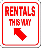 RENTALS THIS WAY DIRECTIONAL RED 8 Arrow Variations Aluminum composite sign