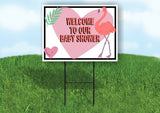 WELCOME TO OUR BABY SHOWER FLAMINGO Yard Sign with Stand LAWN SIGN