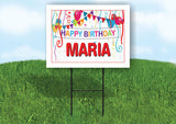 MARIA HAPPY BIRTHDAY BALLOONS 18 in x 24 in Yard Sign Road Sign with Stand