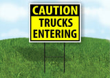 CAUTION TRUCKS ENTERING YELLOW Plastic Yard Sign ROAD SIGN with Stand