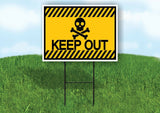 KEEP OUT SKULL YELLOW BLACK STRIPE Yard Sign with Stand LAWN SIGN