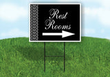 REST ROOMS LACE SIDE RIGHT ARROW BLACK with Stand LAWN SIGN Single sided