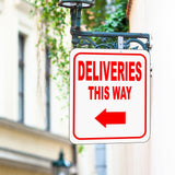 DELIVERIES THIS WAY DIRECTIONAL RED 8 Arrow Variations Aluminum composite sign