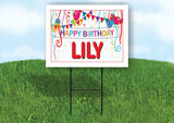 LILY HAPPY BIRTHDAY BALLOONS 18 in x 24 in Yard Sign Road Sign with Stand