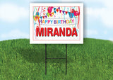 MIRANDA HAPPY BIRTHDAY BALLOONS 18 in x 24 in Yard Sign Road Sign with Stand