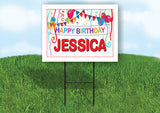 JESSICA HAPPY BIRTHDAY BALLOONS 18 in x 24 in Yard Sign Road Sign with Stand