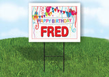 FRED HAPPY BIRTHDAY BALLOONS 18 in x 24 in Yard Sign Road Sign with Stand