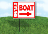 RENTALS BOAT BOLD RIGHT arrow RED 18inx24in Yard Road Sign w/  Stand