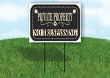 PRIVATE NO TRESPASSSING CREAM BLACK Yard Sign w Stand LAWN SIGN