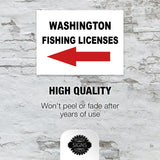 WASHINGTON _FISHING LICENSES LEFT ARROW RED Yard Sign w Stand LAWN SIGN Single