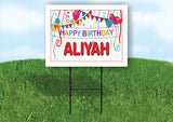 ALIYAH HAPPY BIRTHDAY BALLOONS 18 in x 24 in Yard Sign Road Sign with Stand