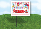 NATASHA HAPPY BIRTHDAY BALLOONS 18 in x 24 in Yard Sign Road Sign with Stand