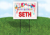 SETH HAPPY BIRTHDAY BALLOONS 18 in x 24 in Yard Sign Road Sign with Stand
