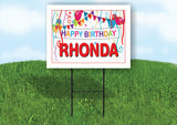 RHONDA HAPPY BIRTHDAY BALLOONS 18 in x 24 in Yard Sign Road Sign with Stand