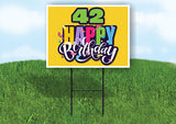 42 AGE HAPPY BIRTHDAY YELLOW 18inx24in Yard Road Sign w/ Stand