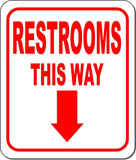 RESTROOMS THIS WAY DIRECTIONAL RED 8 Arrow Variations Aluminum composite sign