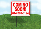 Coming soon 614-288-6194 Red Border Yard Sign Road with Stand LAWN SIGN
