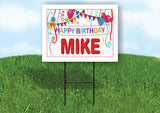 MIKE HAPPY BIRTHDAY BALLOONS 18 in x 24 in Yard Sign Road Sign with Stand
